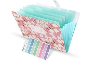 KONVINIT Cartella portadocumenti espandibile formato A4 Portatile Plastica con 8 Tasche Motivo Floreale Organizer per Documenti con Chiusura Tramite Bottone a Scatto,Pink