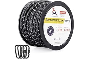 AKOLAFE 330LB Paracord 5mm Black Paracord Nylon Rope 50M Reflective Parachute Cord 5mm Tactical Nylon Cord 550 with 4 D Shape Buckles for DIY, Crafting, Camping, Survival, Outdoor