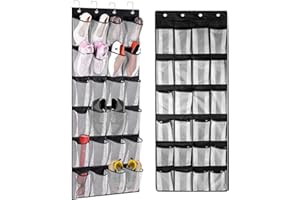 OZYAN Over door shoe storage- 24 Large Mesh Pockets Shoe with 4 Reversible Heavy Duty Metal Over Door Hooks for Ideal Hanging Shoe Storage Hanger(white+black)