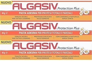 Algasiv Protection Plus Pasta Adesiva Per Protesi Totali E Parziali Con Camomilla Naturale, 40 g (3 Pack)