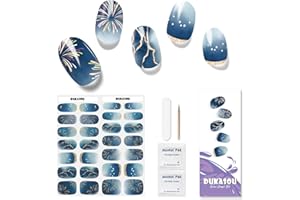 DUKASOU Lot de 28 ongles autocollantes en gel semi-durci, pour manucure, qualité salon, bandes de vernis à ongles durables pour femmes et filles (étoiles brillantes)