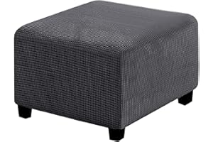 RIRWICM Stretch-Fußhocker-Bezug, Quadratischer Weicher Jacquard-All-Inclusive-Pouf, Rutschfester Ottoman Mit Elastischer Unterseite, Staubdicht Waschbar