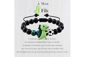 BOCHOI Cadeau Garcon Noël Anniversaire 5 6 7 8 9 10 11 12 ans, Cadeau Original Bracelet Garcon Noël Bracelet perles Football/Dinosaures/Croix