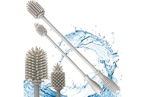 Scovolino Borraccia (2 PC) GRIGIO, Spazzola Pulizia, Lava Bottiglia, lavabottiglie Lungo, Pulisci Borracce Silicone, Spazzole per Pulire Biberon, Senza BPA, Lavaggio Bicchieri, Scrubber, (KPRICE)