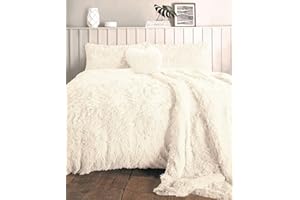 LIZZIE JACOBS Cuddles Fluffy Fur Fleece Luxurious Duvet Cover Sets Super Soft Warm Cosy Snuggle Long Pile Fleece Quilt Cover Sets Reversible Bedding Sets (King, Cream)
