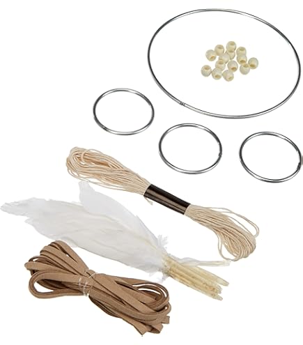Rayher Kit DIY Attrape-rêves Pastel 41 Cm Avec Anneaux Métalliques, Perles Bois, Plumes, Fil Coton, Activité Créative Décoration Murale à Suspendre