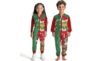 United Labels Grinch Jumpsuit für Kinder, Grün Rot, Overall lang für Jungen und Mädchen, Schlafanzug Einteiler Weihnachten