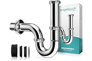 Engelbach® Sifón lavabo baño - Tubo 85 mm 1 1/4" cromado con manguito de goma - Instalación sencilla - Modelo universal
