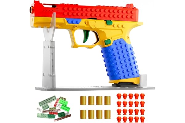 BAZILBAZOS Block 19 Blaster leksakspistol set med metallfat – gör-det-själv byggblock skum dart-launcher som skjuter, mjuk kula, skjutande leksakstegelstenar, födelsedagspresenter för pojkar