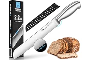 Walfos Bread Knife, Stainless Steel Serrated Bread Slice Knife, Ultra-Sharp, One-Piece Design Ergonomic Handle and 8-Inch / 20cm Blade, Ideal for Slicing Bread, Bagels, Cake