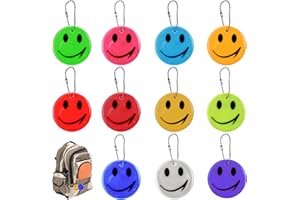hocadon Pack of 11 Smiley Safety Reflector with Chains, PVC Reflective Pendant Smiley, Kids Reflector Pendant for Backpack, Cycling, Walking, Running (11 Colors)