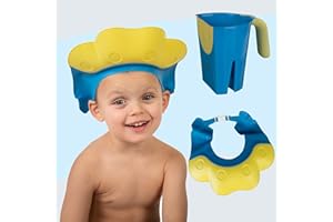 Bisoo Baby Shower Cap + Rinse Cup Set - Rinse Jug and Shower Visor for Children - Adjustable Bath Cap Set for Girls and Boys - Shampoo Cup, Protects Eyes and Ears, Baby Bath Visor, 6 Months+