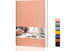 EMSHOI B5 Notebook Lined Notepad - 19 x 25 cm Large Leather Journal with Sticky Notes, 204 Numbered Pages, 100gsm Lined Paper, Back Pocket, Softcover, Pink
