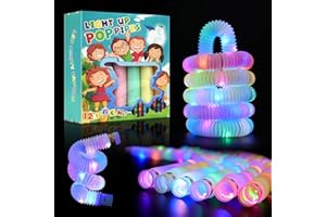 DWOOKE 12 PCS Light Up Pop Tubes LED Glow Sticks Party Favors for Kids 3-8-12 Fidget Stress Relief Toys, Toddlers Goodie Gift Bag Stuffer Fillers,Classroom Prizes Rewards,Party Supplies