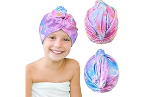 Beinou Mikrofaser Handtuch Haare, 2 Stück Turban Handtuch mit Knopf Haarturban Schnelltrocknend Towel Lange Haare für Frauen Kinder