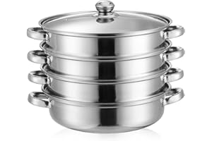 DOITOOL Stainless Steel Steam Pot 28cm 4 Tier Steamer Cooking Pot, Steam Soup Pot with Lid, Steamer Cookware Pot