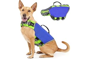 VavoPaw Giubbotto di Salvataggio per Cani, Giubbotto Salvagente con Manico Galleggiante Piscina Regolabile Giubotto di Sicurezza per Animali Domestici Catarifrangente da Nuoto, Taglia L, Indaco