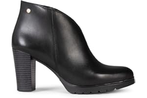 miMaO. Botines tacón alto y plataforma en piel con escote en V. Zapatos cómodos mujer. Plantilla de gel. Hecho en España