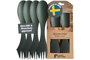 Light my Fire Spork Lot de 4/10 cuillères 3 en 1 pour le camping, cuillère, fourchette, couteau, couverts de voyage sans BPA et plastique bio