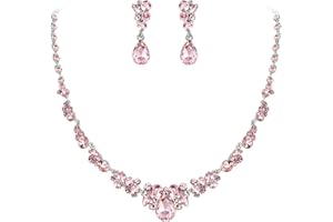 EVER FAITH Parure para Mujer combinación de Cristal de Forma Redonda y Hoja de Diamantes de imitación Collar Pendientes Colgante Conjunto