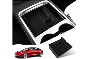 GIUD Accoudoir Boîte de Rangement Compatible avec Tesla Model 3 Y 2021-2023, Organiseur de Accoudoir avec Tapis Anti-dérapants Tesla Model 3 Model Y Accessoires (Version floquée)