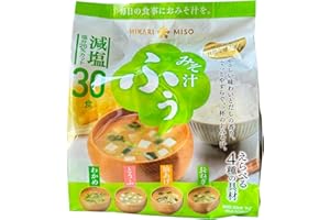 ABURIYA Hikari Miso Soupe Miso Instantanée Japonaise, 4 Saveurs, Pack de 30 Soupes Miso (Algues Wakame, Oignons Verts, Tofu, Tofu Frit), Teneur en Sel Réduite de 25%