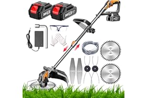 SUAIIOLK Débroussailleuse sans Fil avec Batterie 24V Coupe Bordure sans Fil avec Batterie 3 en 1 Débroussailleuses Electrique avec 2 Batterie et 3 Types de Lames Tête Réglable et Poignée Télescopique,Black