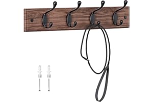 LaFleurs Perchero Pared Madera - 4 Ganchos Dobles de Metal - 40 cm - Cabide Parede para Entradas, Dormitorios y Baños - Colgador Pared para Abrigos, Bolsos - Nogal