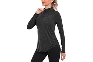 Terecey Haut de Running Femme 1/4 Zip à Manches Longues Sweatshirt Sport Léger Respirant Séchage Rapide Pull de Course Fitness Jogging Extérieur