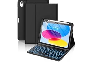 Vobafe Coque Clavier pour iPad A16 11/10 Ème Generation (11 Pouces 2025/10.9 Pouces 2022), Étui Keyboard 7 Couleurs Rétroéclairées avec Porte Crayon, AZERTY Layout pour iPad 10eme/11eme, Noir