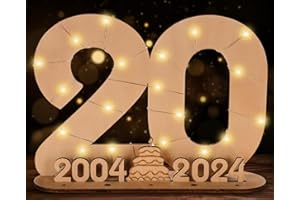 Giftota 2024 Originale Libro Degli Ospiti in Legno per Uomo e Donna - 20 Anni Regali Creativi in Denaro - Regalo di Compleanno in Legno per il 20° Anniversario con Luci LED - DIY Decorazioni in Legno