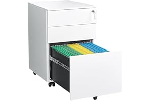 ‎LVSTEEL LVSTEEL Aktenschrank mit 3 Schubladen und Schloss，Mobiler Metallschrank für Home Office, für Rechts-/Rechtliches/Briefgröße, Komplett montiert, Weiß