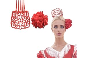 WILDARMS Peineta flamenca grande, clips de flor para el pelo mujer, pack 2 PCS, accesorio fiesta sevillana feria andaluza traje regional flamenco (ROJO LISO, Grande)