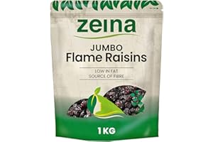 ZEINA LOVE OUR FOOD Zeina Jumbo Flame Raisins with Resealable Zip for Snacking and Home Baking (1Kg) - Source of Fibre, Low Fat - Perfect as Raisins Snack Packs for Kids, Perfect for a Healthy Vegan Diet