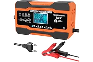 EAFC Ladegerät Autobatterie 12A KFZ Batterieladegerät Vollautomatisches Intelligentes Erhaltungsladegerät LCD-für Auto, Motorrad, Rasenmäher oder Boot (Länge des Netzkabels 130cm)