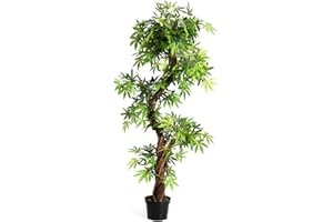 GOPLUS Albero Artificiale con Tronco di Legno Massello, Decorazione Perfetta per Interno,Facile da Pulire, Buona Stabilità, 160x19x19 cm