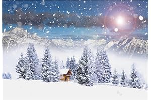 MIRRORANG 1,5x1m Hiver Forêt Paysage Toile de Fond Neige Montagnes des Arbres Scène de Coucher de Soleil La Photographie Contexte Noël Fête Décoration Nouveau née Douche de bébé Date, Vinyle