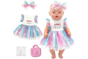 XERTEAM 4 piezas de ropa para muñecas de 30 a 45 cm, color azul polvo, 1 accesorio para el pelo con lazo, 1 falda, 1 bolso rosa, 1 par de calcetines, juego de ropa para muñecas para niñas y coleccionistas de