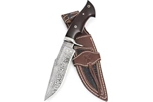 BIGCAT ROAR Leopard Hunter - Grand Couteau de Chasse Acier Damas 30,5 cm - Manche Bois de Noyer et Étui Cuir Véritable - Bushcraft, Survie, Nature - Cadeau Homme, Chasseur ou Collectionneur Passionné