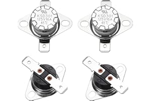 sourcing map 2 Pcs KSD301 Thermostat 65°C/149°F 16A Normally Closed N.C Adjust Snap Disc Temperature Switch for Microwaves,Oven,Coffee Maker,Bakelite Material