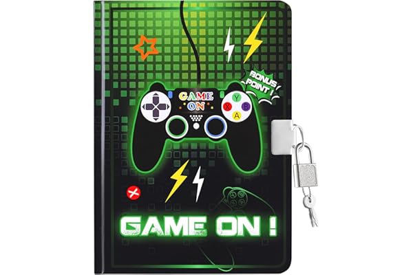 WERNNSAI Journal de Jeu pour Enfants - Cahier Lumineux pour Garçons Enfants École A5 Cadenas et Clés Bloc-notes Ligné pour l'école Carnet de Notes cadeau d'anniversaire ou de Noël