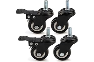 Holdfiturn 4Pcs Heavy Duty Castor Wheels Spiral Caster 50mm Rubber PU Swivel 200KG Castor Wheels Trolley Furniture Caster with Screw (Black, 2 Brakes 2 Non Brakes)