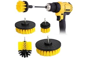 ‎JUINGIO 4 Stück Bürstenaufsatz Bohrmaschine Set, Bürste für Bohrmaschine Borste 2''/ 3.5''/ 4''/ 5'' Bohrbürsten Akkubohrer Bürste Reinigungsbürste für Felgen, Fliesen, Küche, Böden, Auto, Badewanne(Gelb)