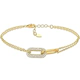 Amazon Essentials Bracciale Pave Link in Argento Sterling