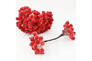 KIESWAN 200 Stück Rote Beeren Deko Weihnachten, 12mm Mini Beerenzweig Künstlich Gefrostete Holly Beeren Weihnachtskranz Dekoration für Weihnachten Basteln und Weihnachtsdeko Tisch
