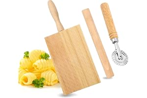 FuYelng 3 stycken gnocchiskärbräda inkluderar en pastaskärare och kavel, 20,6 x 8,1 cm rigagnocchi i trä handverktyg, för mak