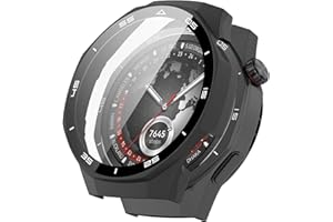 FTRONGRT Etui kompatybilne z Huawei Watch GT 5 Pro 46 mm, PC + folia hartowana, ze skalą, odporne na zarysowania, kompleksowe etui do zegarka Huawei Watch GT 5 Pro 46 mm, czarne