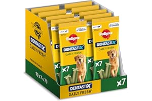 Pedigree Dentastix Fresh Snack Dental para la Higiene Oral y Contra el Mal Aliento de Perros Grandes (10 paquetes de 7ud)