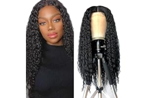 CREUOST Curly Kinky Human Hair Wigs Perücke Echthaar Lange Haare Lace Front Human Hair Wigs Brailian Glueless Virgin Hair 8A Grade Wigs #1B Natürlich Color Human Hair Wig For Women 16 Inch