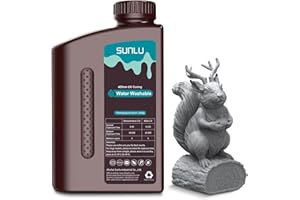 SUNLU Water Washable 3D Printer Resin, 1kg 405nm UV Fast Curing 3D Resin for 2K 4K 8K LCD DLP SLA Resin 3D Printers, No Alcohol Required, Easy to Clean, High Precision 3D Resin 1000g, Dark Grey